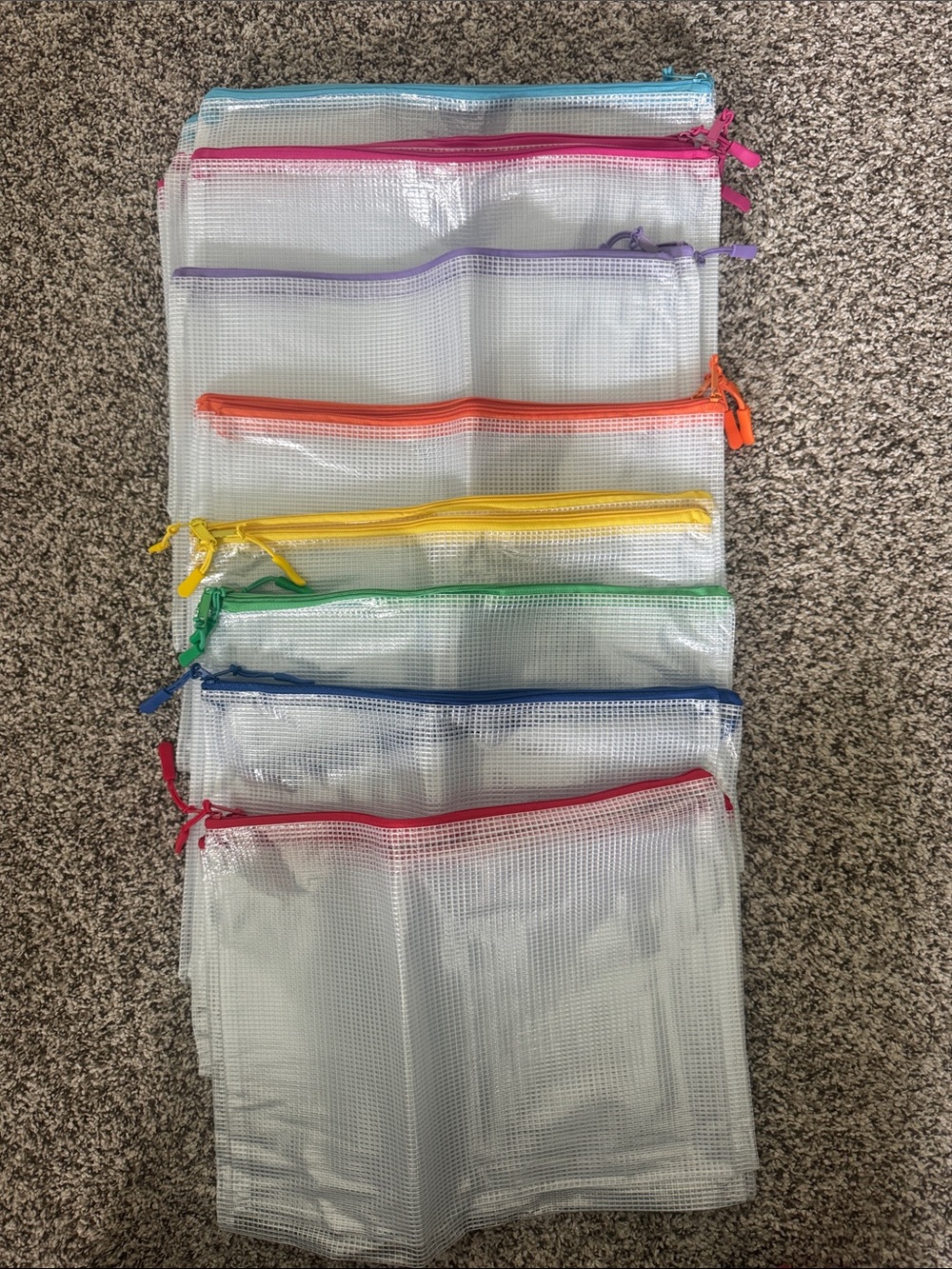 24 Count Clear Mesh Zipper Storage Pouches with Multi-Color Zips